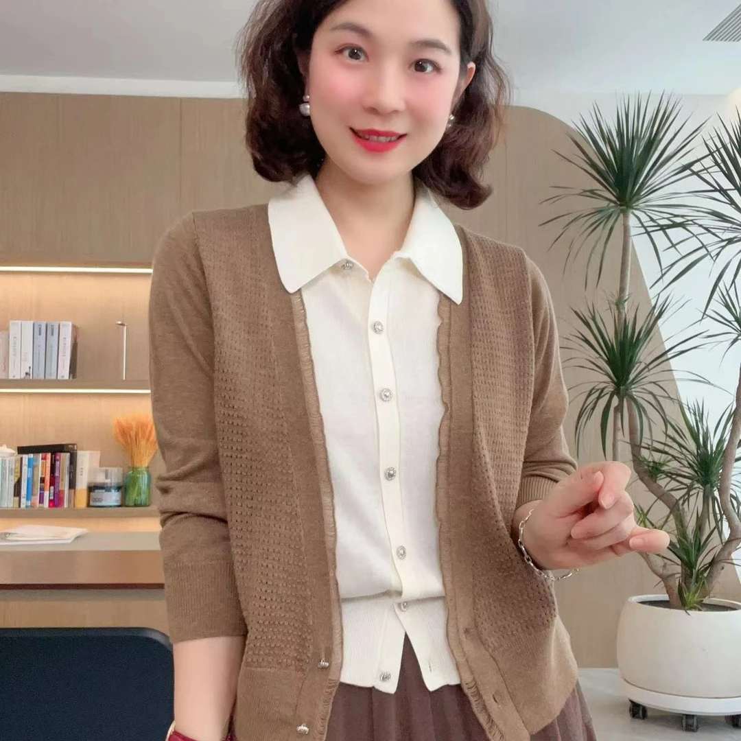 长袖衬衫领朵朵假两件针织衫#气质洋气#百搭#DQ6132