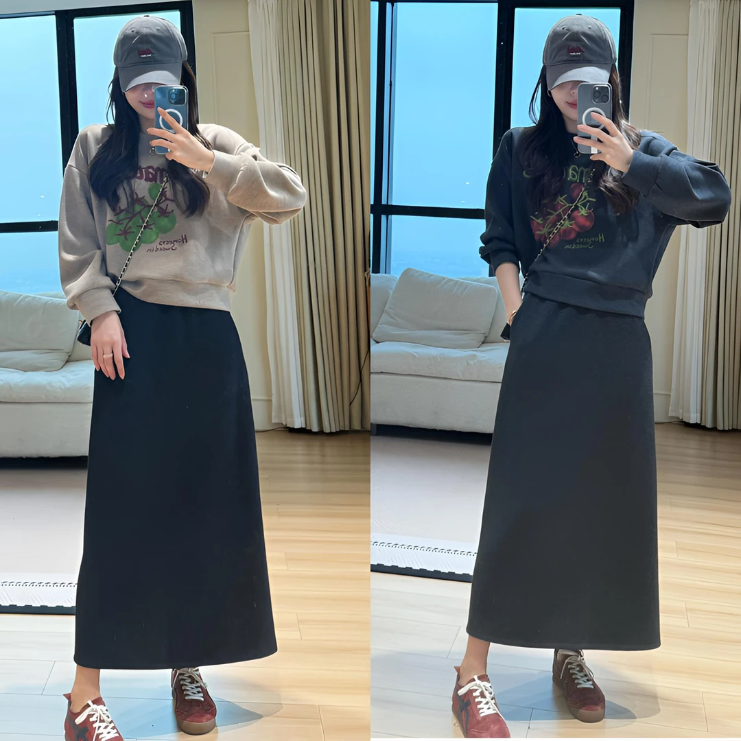 【余欢欢】秋季简约百搭松紧腰羊毛A版不开叉半身裙-YHQ50159