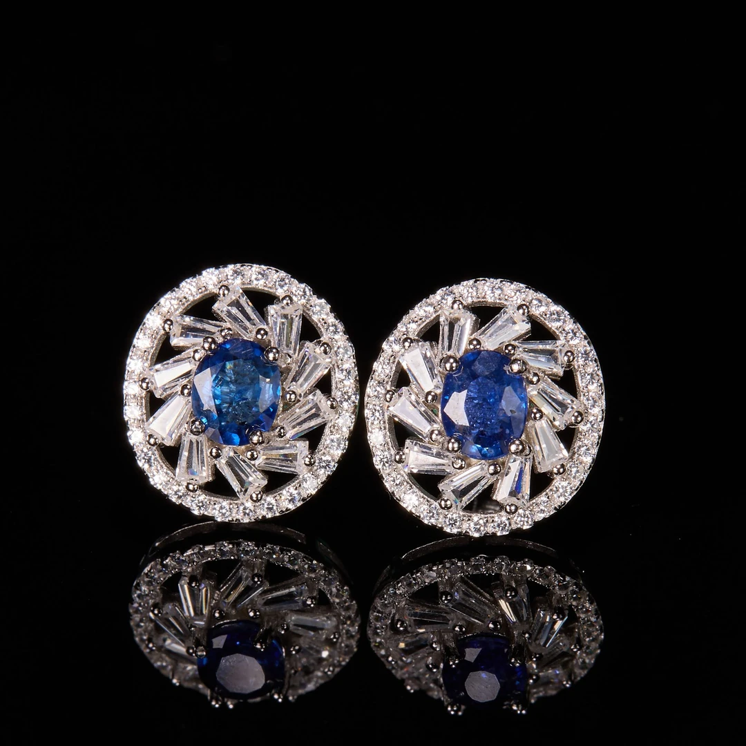 珠宝925银蓝宝石耳钉多样性发货