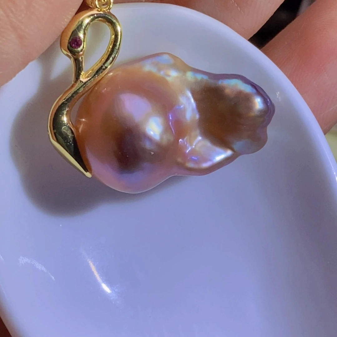 银S925镶嵌淡水珍珠天然淡水珍珠无染色无优化