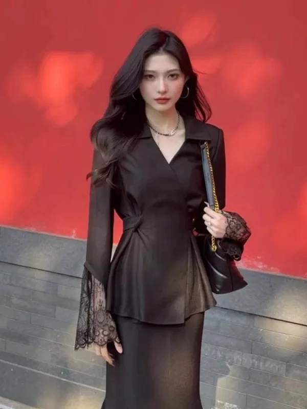 大码成熟慵懒风暗黑风法式显瘦时尚两件套2883