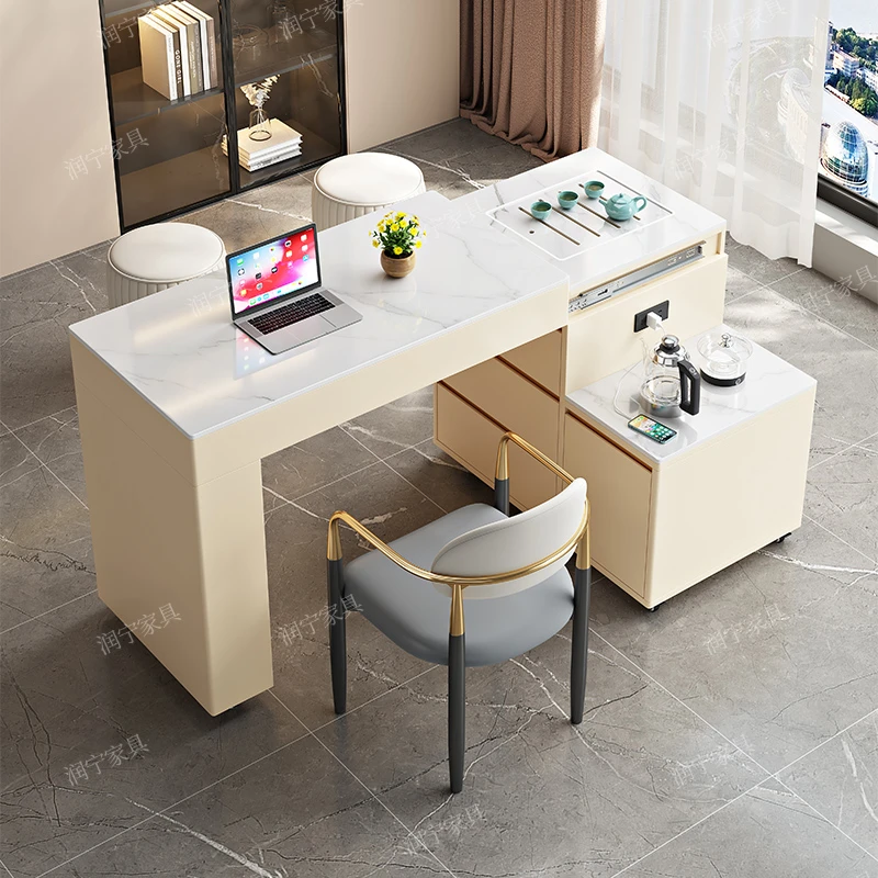 小户型客厅阳台茶桌椅组合家用岩板茶桌可伸缩旋转移动