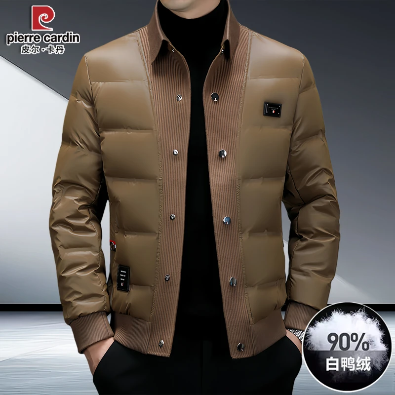皮尔卡丹【90%鸭绒】男士短款羽绒服冬季加绒加厚商务休闲立领外套