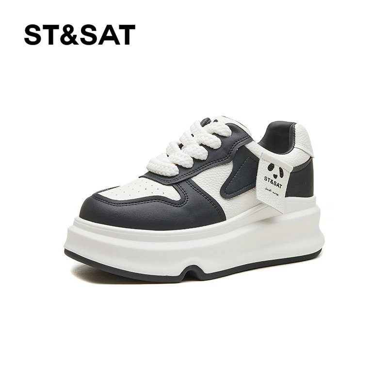 St&Sat/星期六女鞋厚底板鞋女小个子内增高小白鞋透气时尚休闲鞋