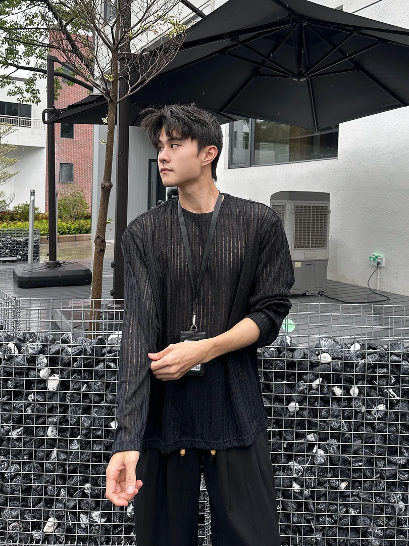 【透视纯欲】Bloom Studio秋季新款透视长袖T恤男宽松百搭上衣