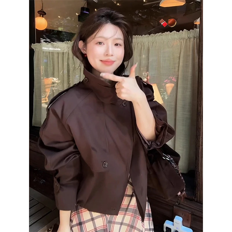 美式复古高街立领短款风衣外套秋季设计感休闲机车服正肩夹克上衣