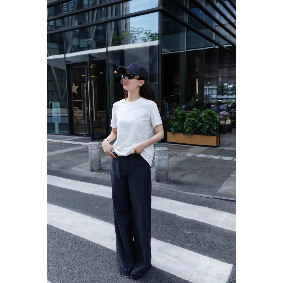 【小黑家】长58 高织高密棉后背开叉拼蕾丝时尚百搭T恤 30331