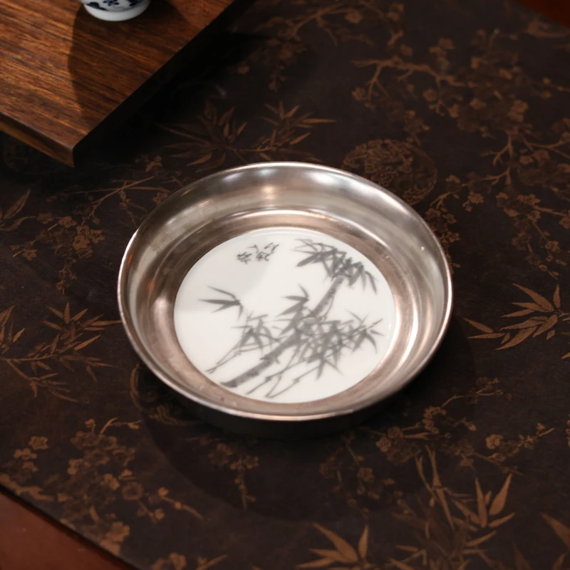 【小田甄陶】墨竹银彩釉-雲由山坊-壶承-直径12cm（雲由S0217）