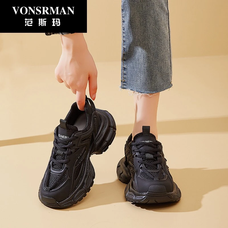 2025春季新款透气网面老爹鞋女厚底增高超火百搭休闲运动鞋女鞋