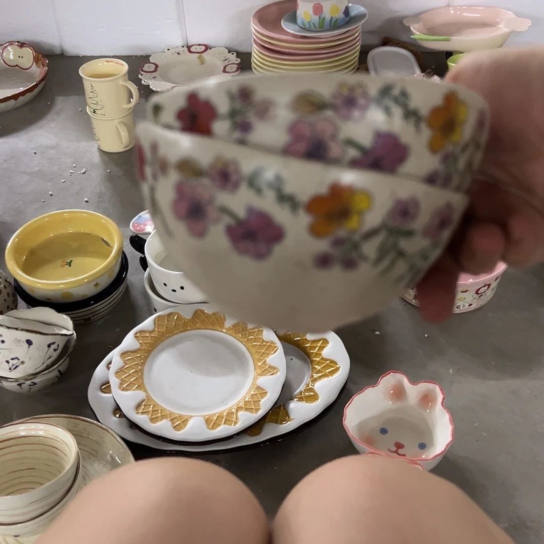 搪瓷微瑕花碗两个