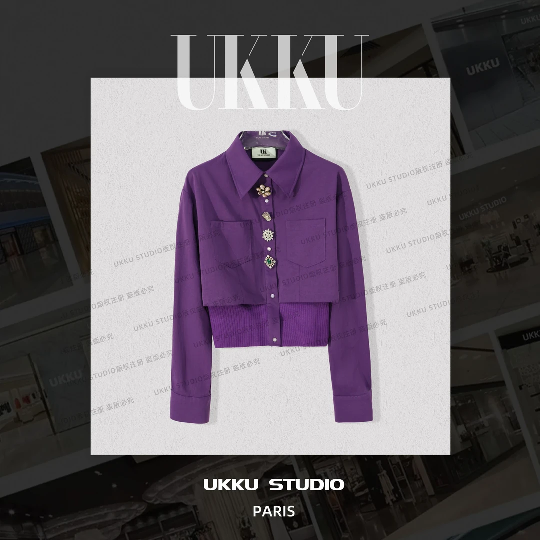 娟【UKKU STUDIO】纯色百搭翻领长袖女装法式千金风614532