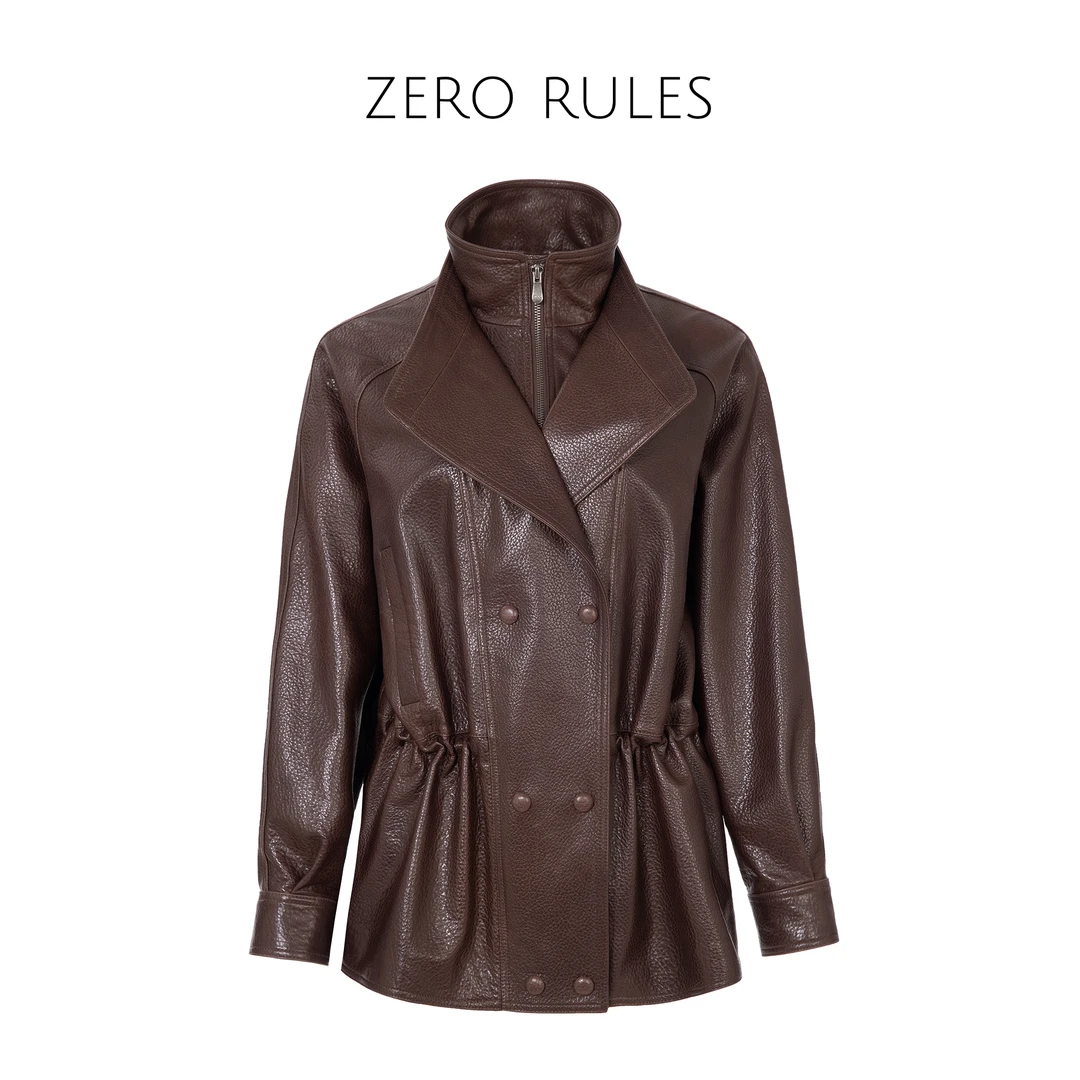 25020839【假两件皮衣】高定英*发泡羊皮 杨树林假两件乌木色皮衣