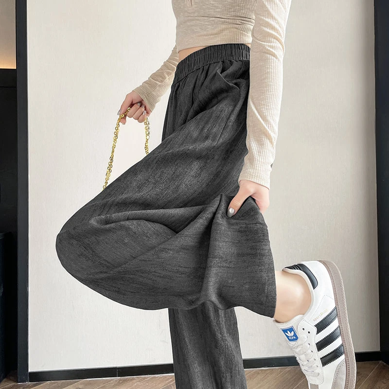 冰丝阔腿裤女春夏季薄款2025新款爆款高腰垂感窄版宽松山本直筒裤