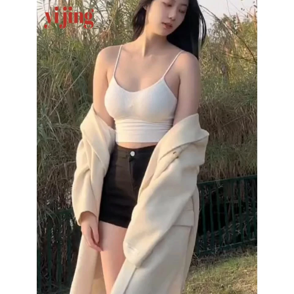 又欲又撩人潮纯欲风辣妹带胸垫吊带背心女夏内搭外穿百搭打底上衣