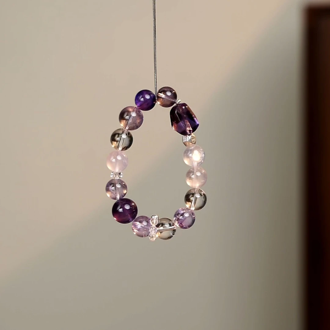 【白羊座】天然粉水晶+紫水晶+白水晶+925银 手串-多样发其一