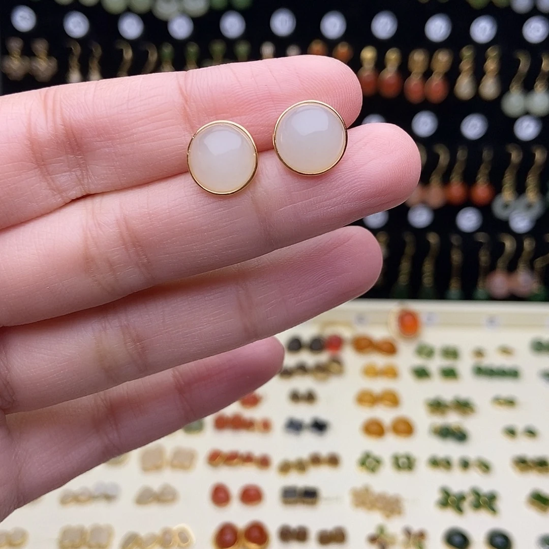 和田玉银S925镶嵌耳饰