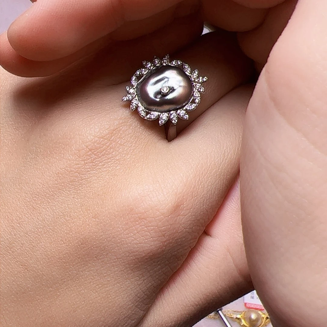 海水珍珠戒指银S925镶嵌