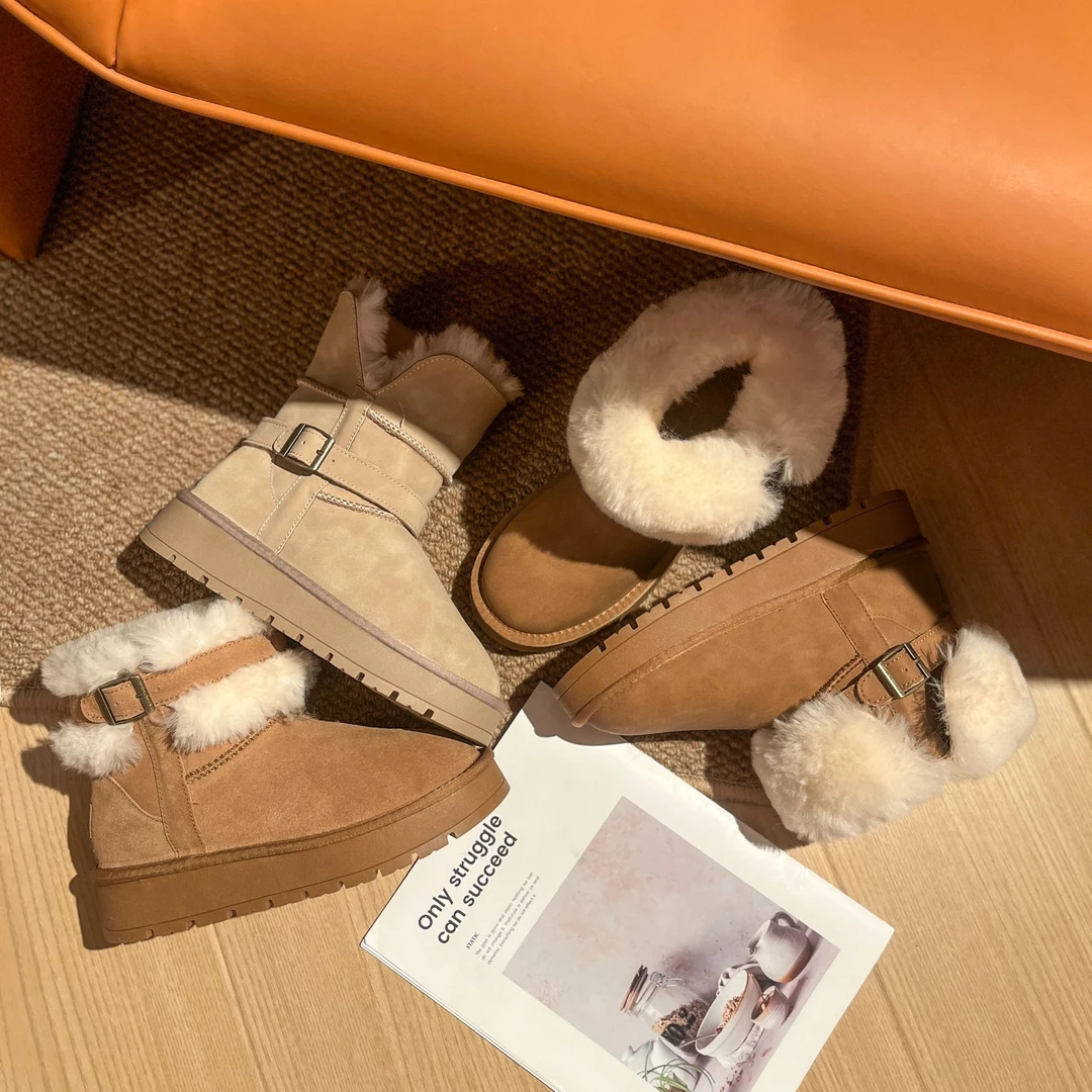雪地靴棉鞋加绒加厚厚底免息2024新款冬季真皮时尚保暖中筒经典