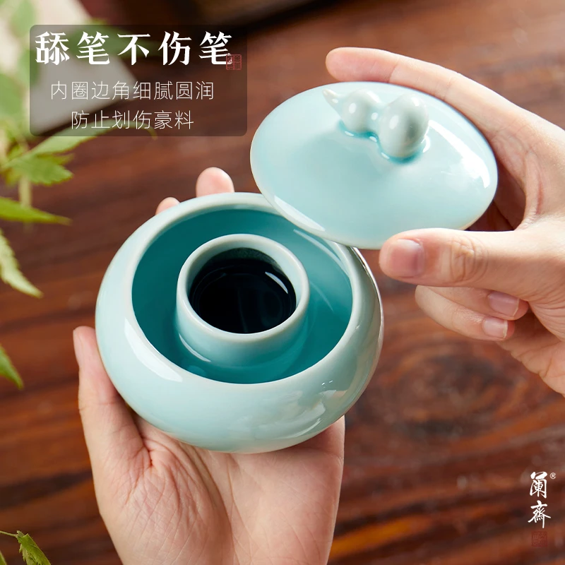 宝藏文创陶瓷火锅砚笔洗带盖火锅砚台多功能国画洗笔练字专用