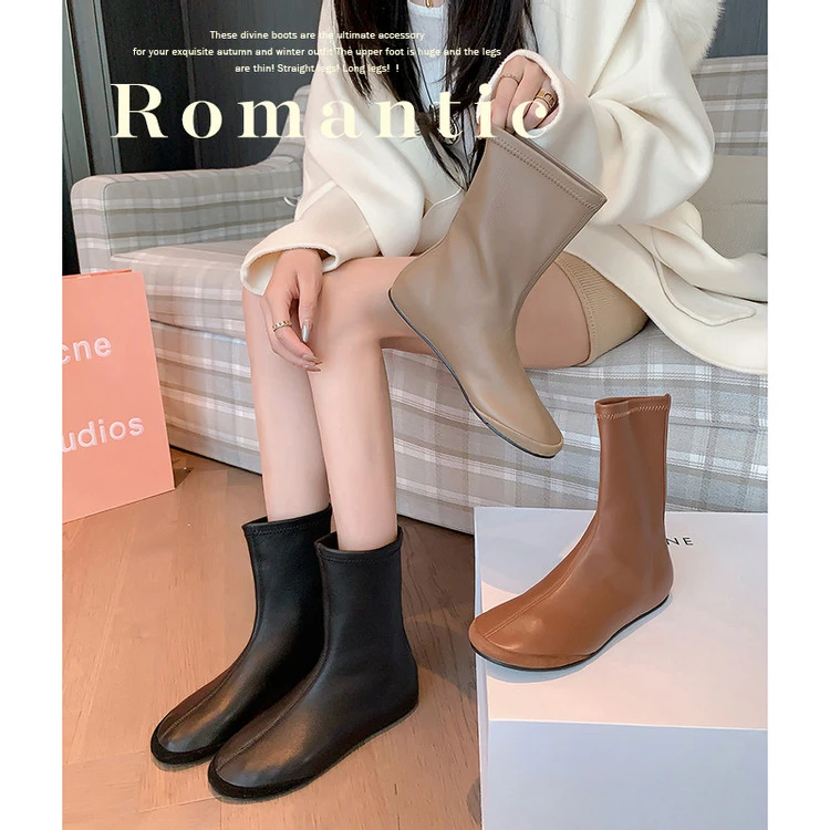 renechristine|34-40|2.5cm|秋冬英伦风时尚粗跟靴复古方头马丁靴