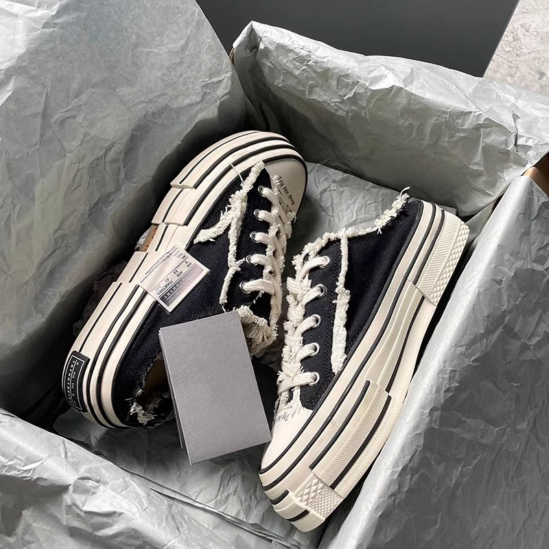 qbqa正品~乞丐鞋厚底帆布鞋男女运动休闲鞋增高板鞋半拖黑色百搭