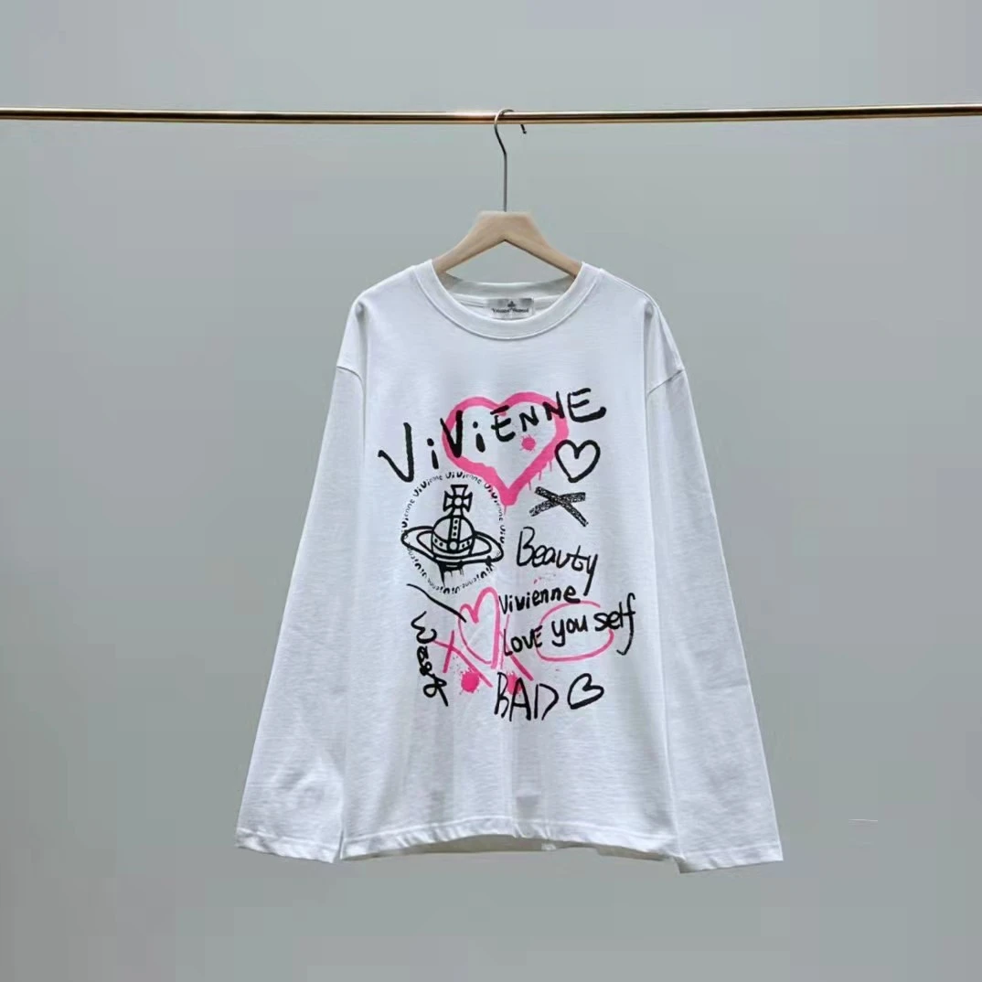 25年孤品福利女士土星涂鸦可爱风圆领长袖女T恤