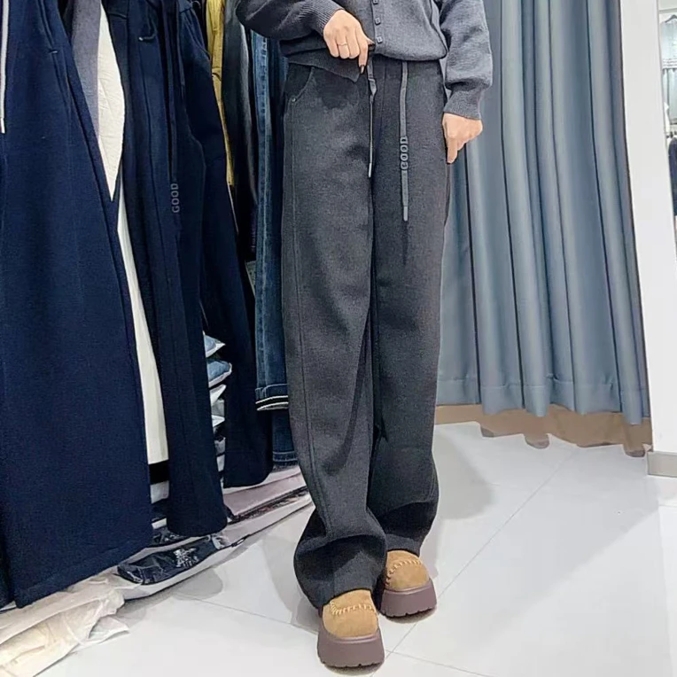 银弟～～冬季加绒加厚百搭显瘦弯刀直筒裤