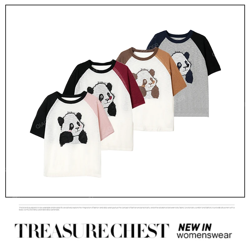 乔儿定制【大熊猫】冰爽竹节麻新款短袖针织衫T恤女情侣夏季薄上衣