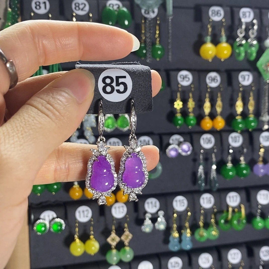 银S925镶嵌翡翠耳饰85