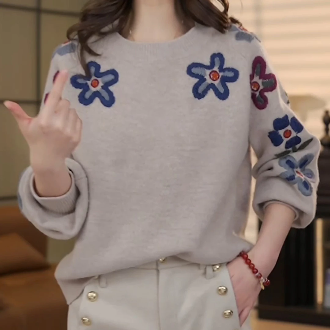 绮梦琉璃~经典百搭立体花朵针织衫LK2501008