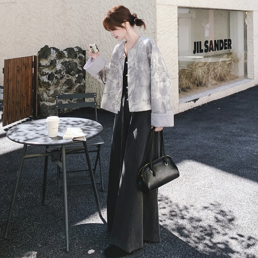 新中式国风套装巨好看高级感早秋新款复古印花外套阔腿裤两件套