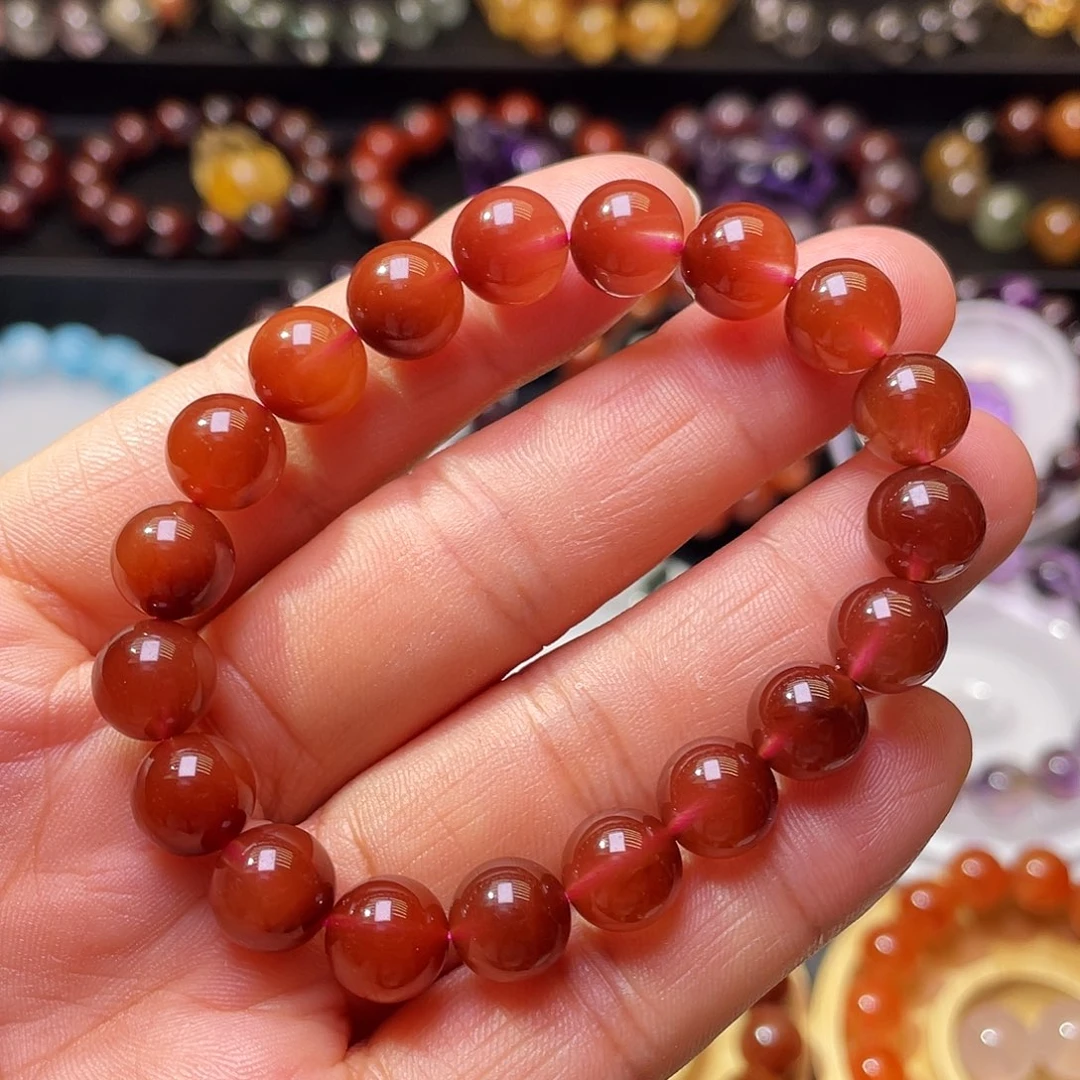 水晶手链未镶嵌酒红兔毛10+m