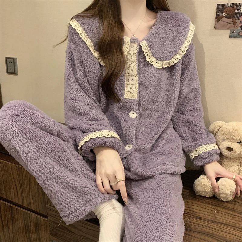 MEOD珊瑚绒睡衣女秋冬季公主风加厚加绒甜美可爱宽松法兰绒家居服