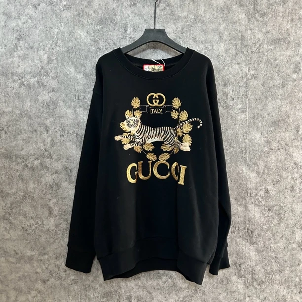 95新 GUCCI/古驰 古驰黑色老虎高价刺绣卫衣