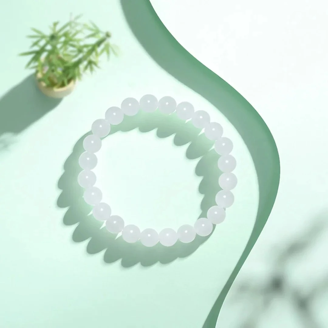 天然正品和田玉礼物女气质白玉手串8mm百搭单圈
