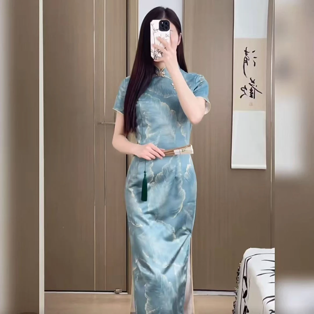 （743）夏款 时尚 长款改良旗袍 双层 长约120cm 苏州旗袍