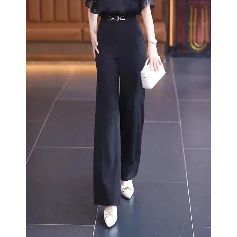 X8836【高品质】冰凉丝滑~休闲百搭高腰显瘦垂感休闲裤-闪闪