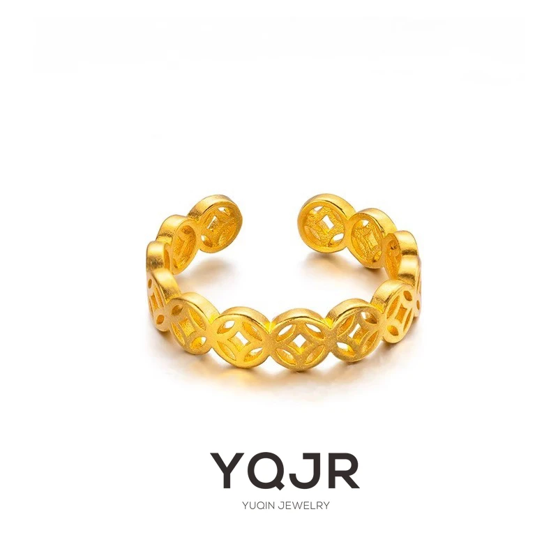 YQJR 铜合金戒指 铜钱戒指女复古简约新中式国风开口指环
