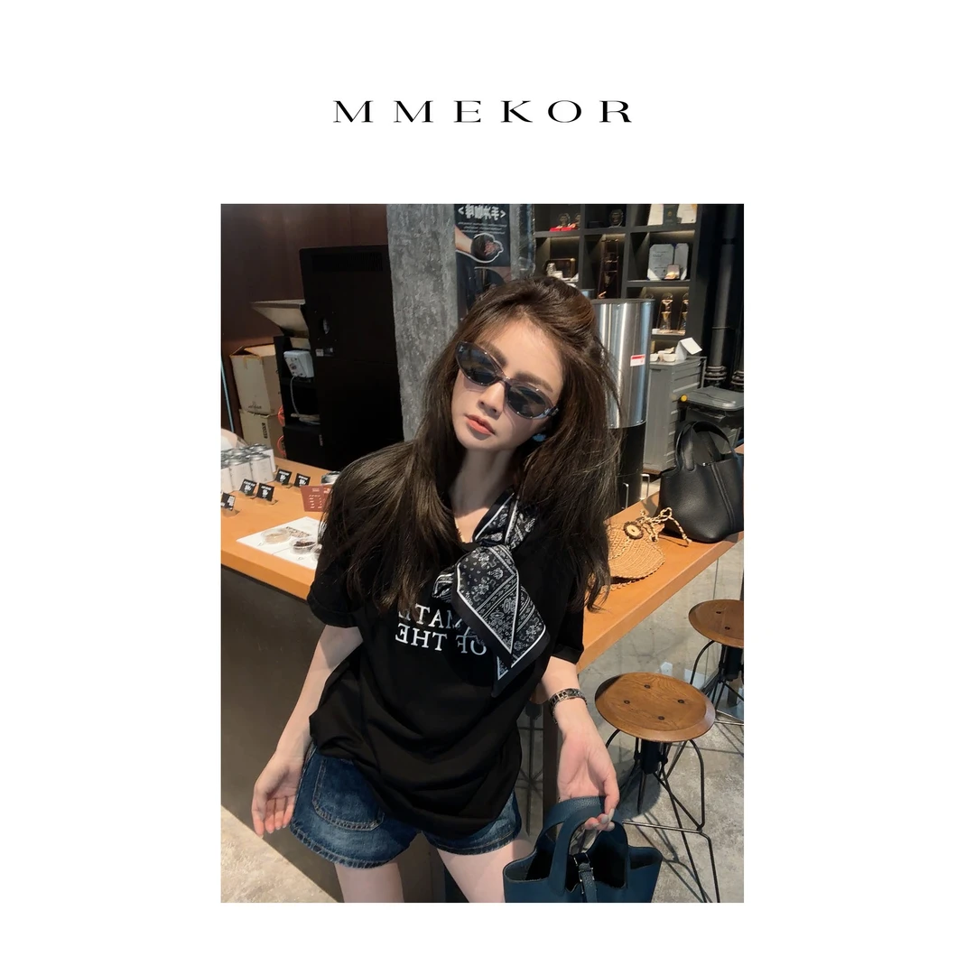 MMEKOR“丝巾短袖”2025新款雅痞少年时尚百搭T恤 89698