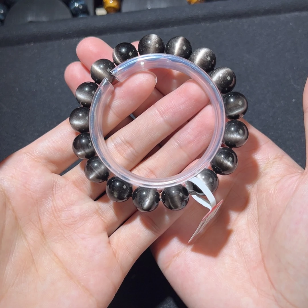 黑曜岩手链未镶嵌不****皮银耀石12咪猫眼