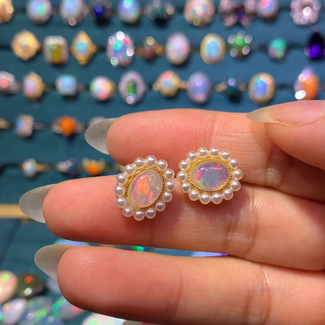 欧泊银S925镶嵌耳饰款