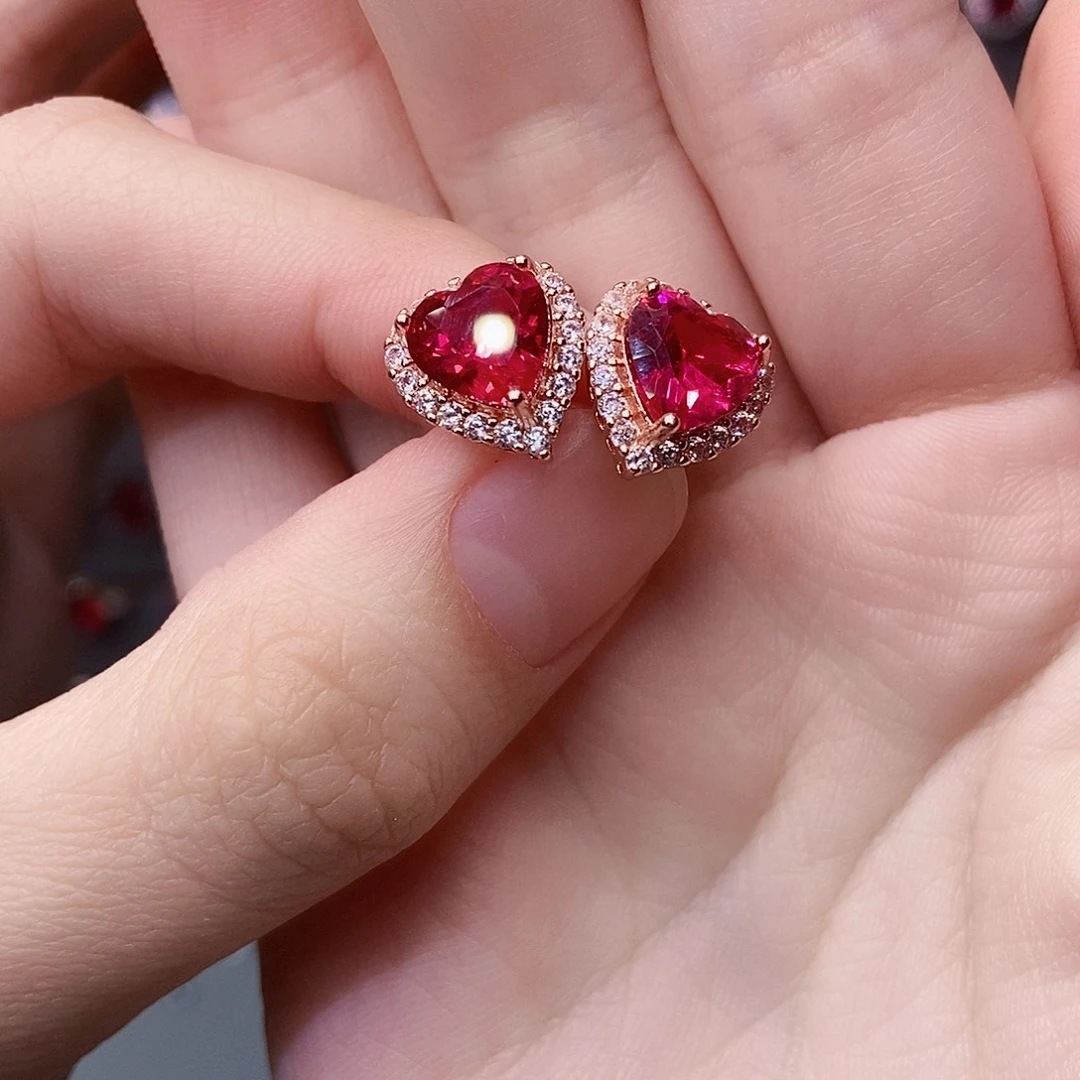 耳饰红宝石银S925镶嵌