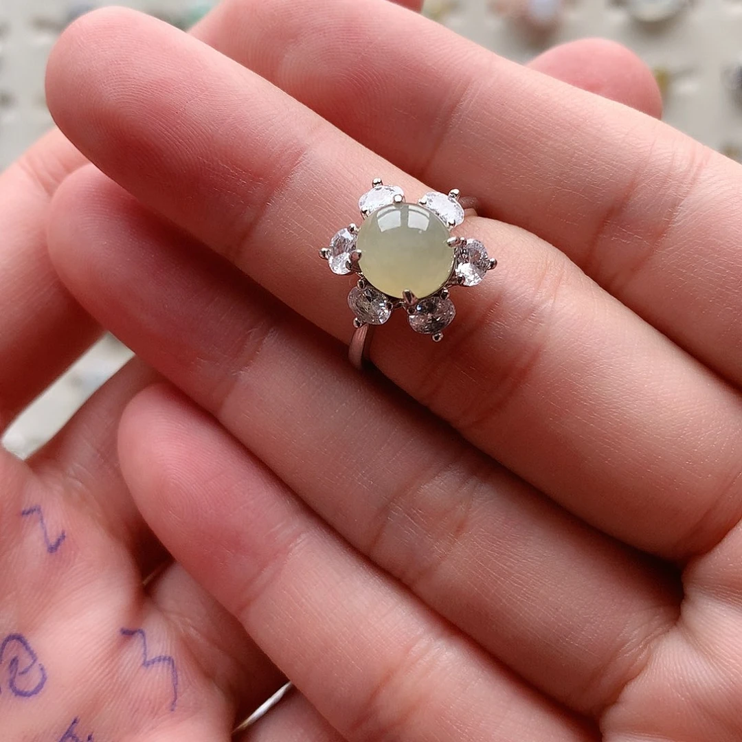 翡翠戒指银S925镶嵌0050