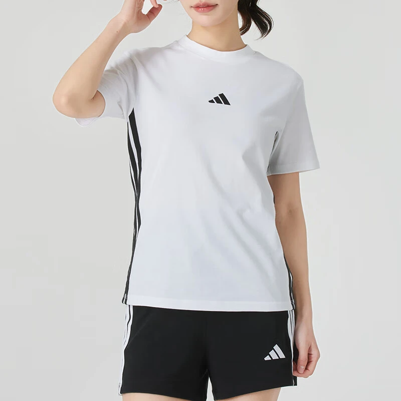 adidas/阿迪达斯女子经典条纹春夏时尚舒适圆领运动休闲T恤JY8576