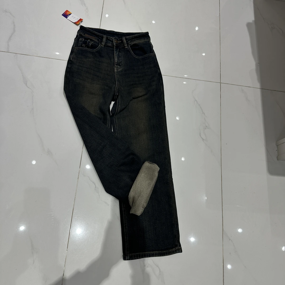 【心依阁铭品】1239抓绒显瘦直筒牛仔裤微弹力