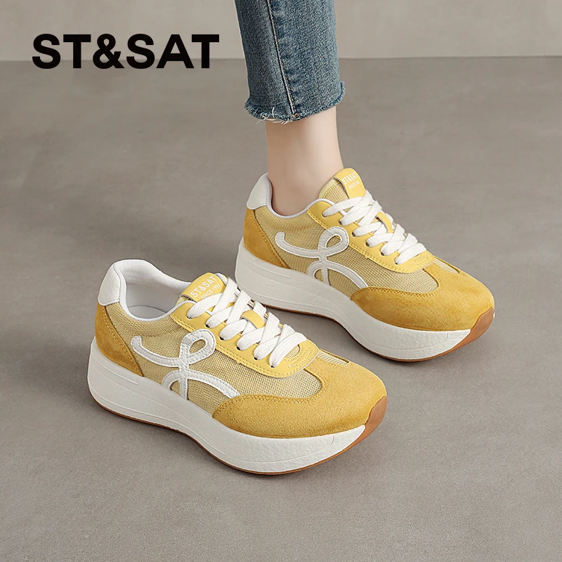 星期六潮牌百搭女鞋2025夏季低跟时尚休闲鞋女士复古网面运动鞋女