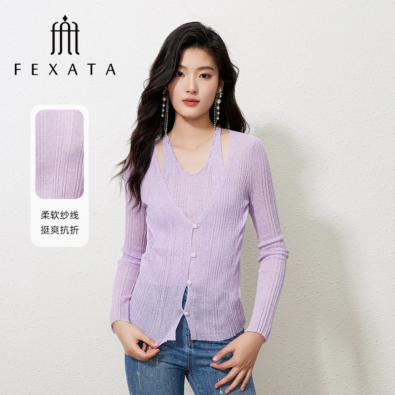 【黄蓉推荐】FEXATA斐格思温柔紫小心机镂空假两件毛针织衫