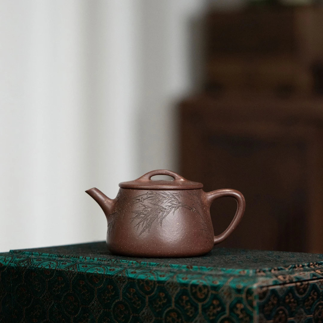 【利贞丨曲竹高石瓢】李建军制 原矿紫玉金砂 约150cc 手工制作茶具