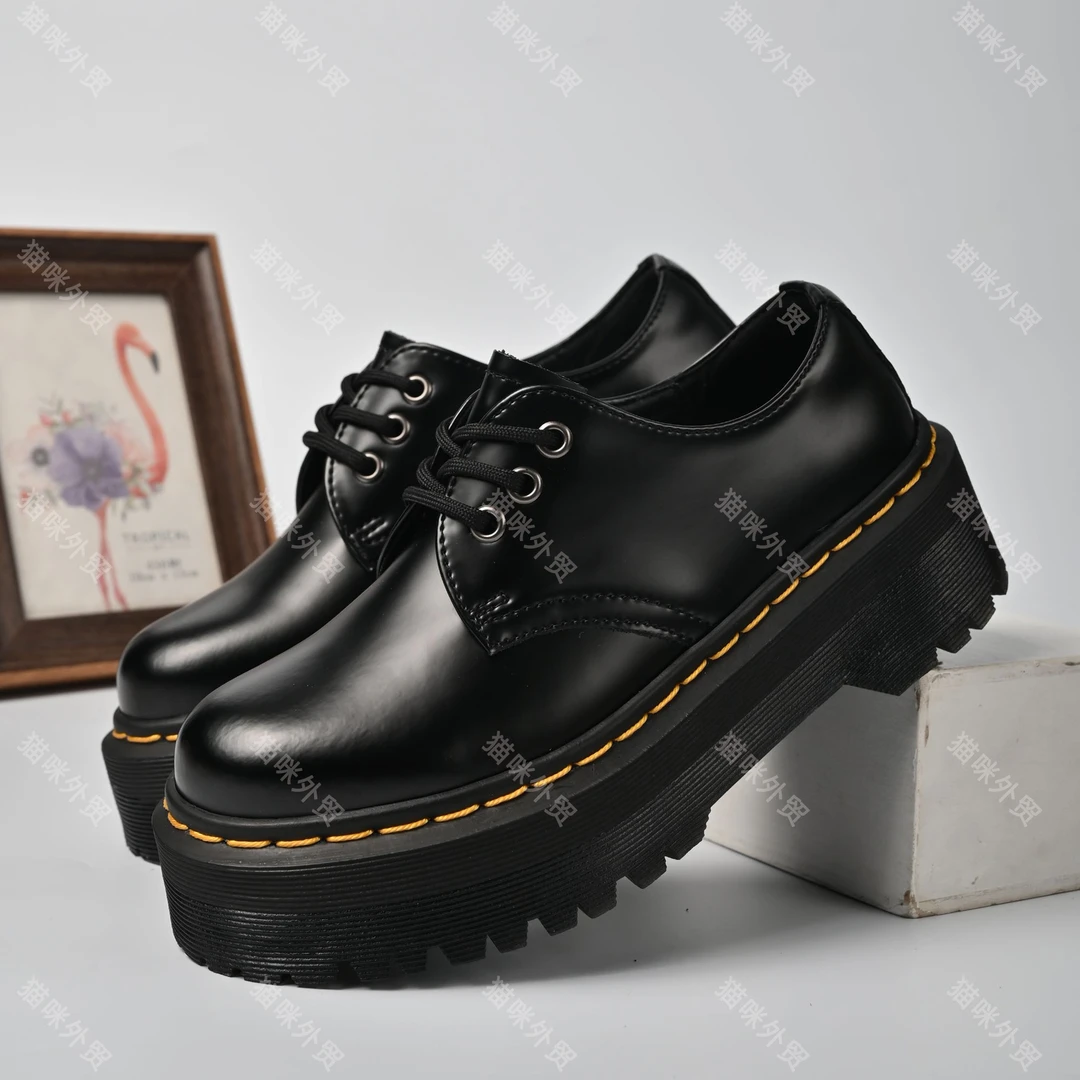 1461QUAD 低帮厚底杨幂款黑色小皮鞋高帮鞋百搭时尚学生女鞋