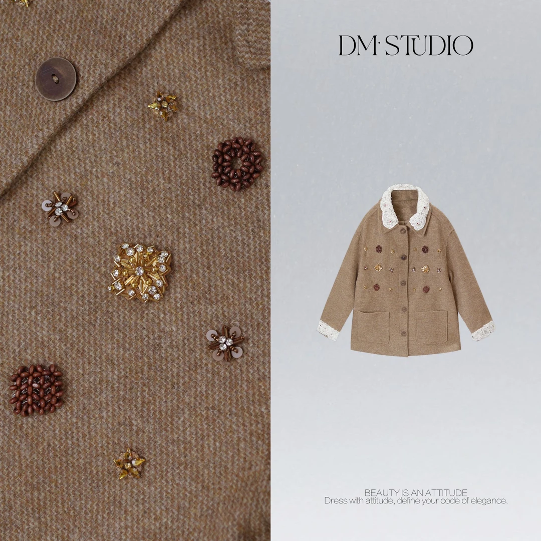 DEDM•STUDIO/气质重工蕾丝翻领钉钻小香外套2025WT/2025FW8055W